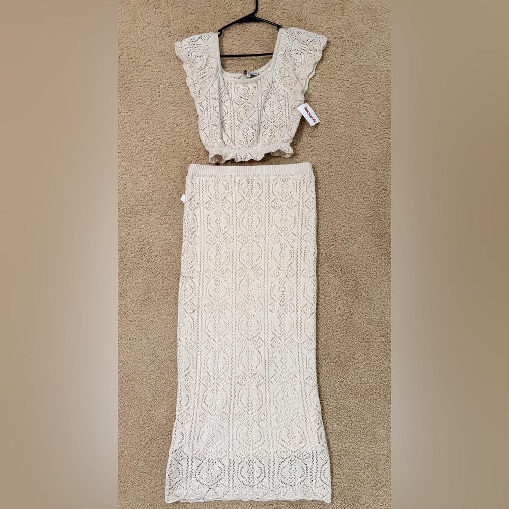 Freshman 1996 Cream Crochet Midi top/skirt set NWT